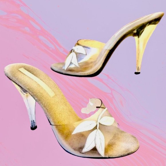 Vintage 80's Clear Transparent Vinyl Upper & Heel Sandal Slide Womens 8 - Picture 13 of 13